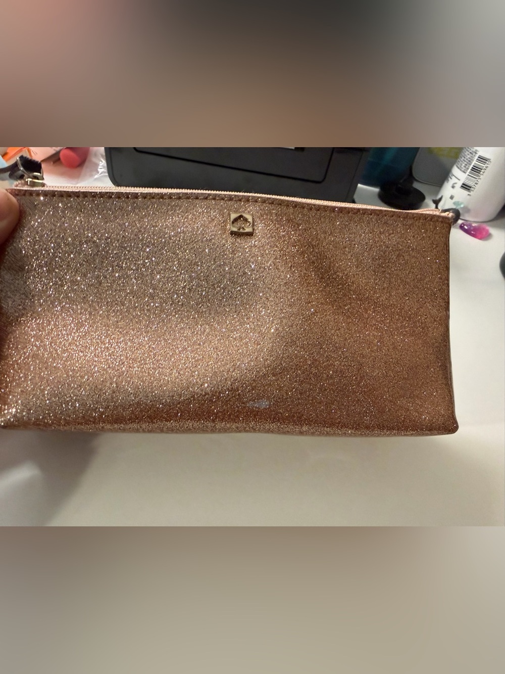 Kate Spade Rose Gold Glitter Zip Pouch